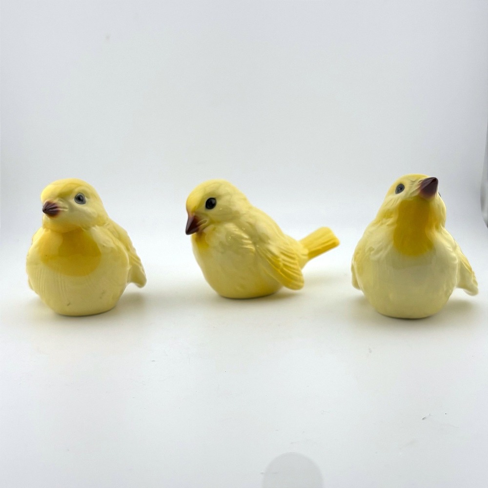 Vintage Goebel Yellow Ceramic Bird Figurines Set of 3 Glazed Songbird Decor